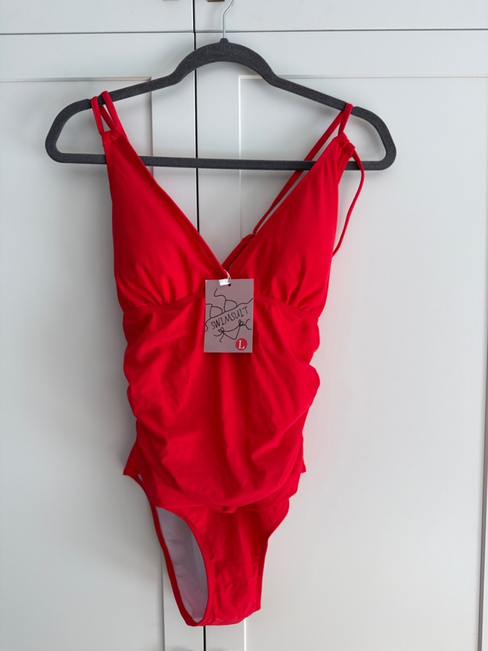 Amazon Red Women's One-Piece Swimsuit with V-Neck